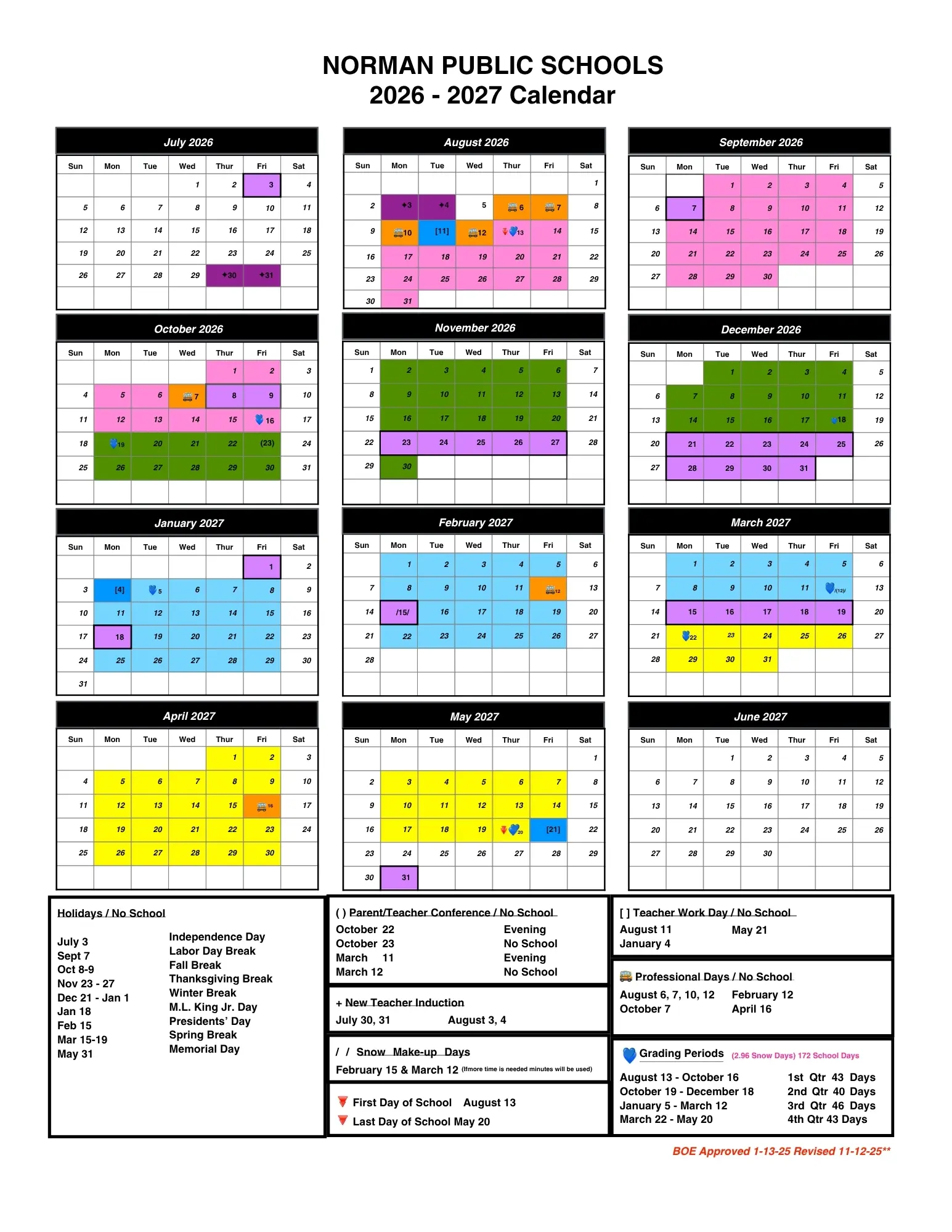 Norman Public Schools district calendar