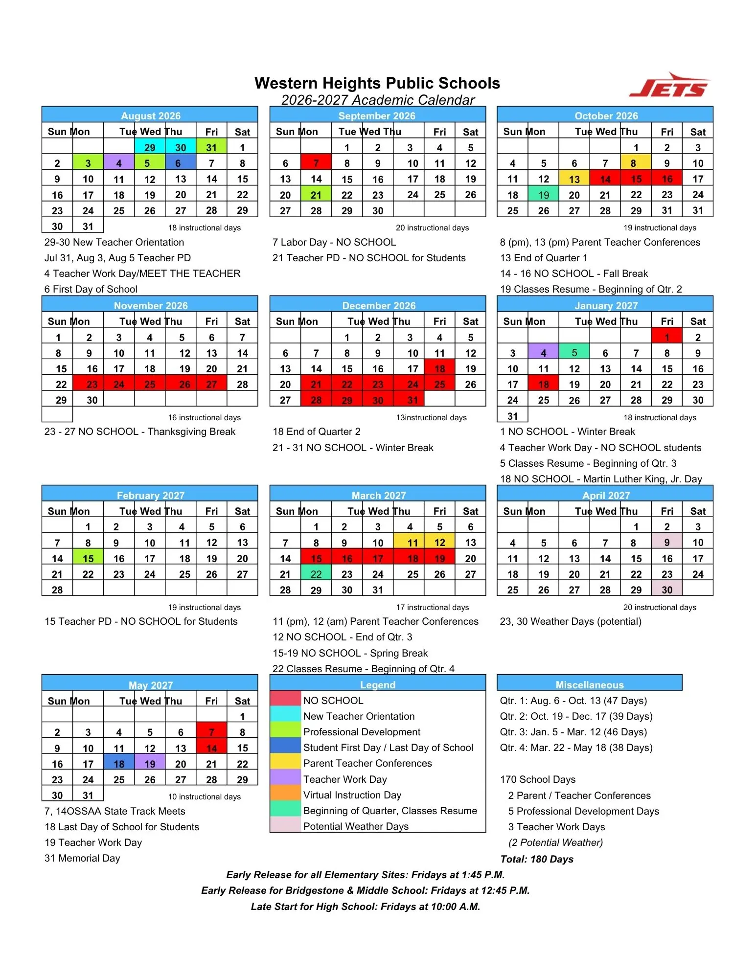 Western Heights Public Schools District Calendar