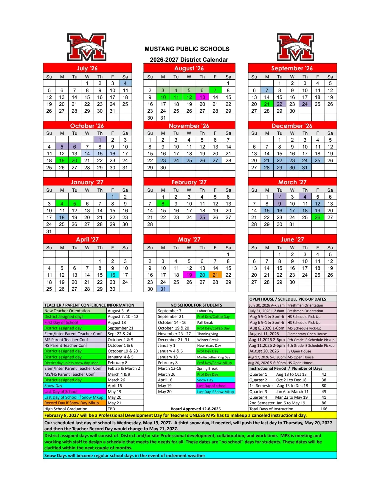 mustang schools district calendar