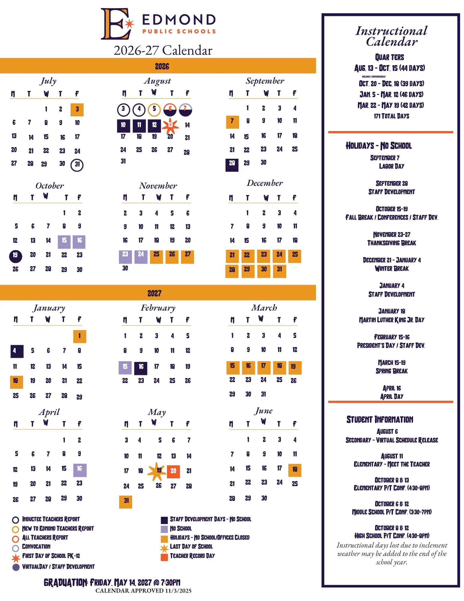 edmond public schools calendar 26-27
