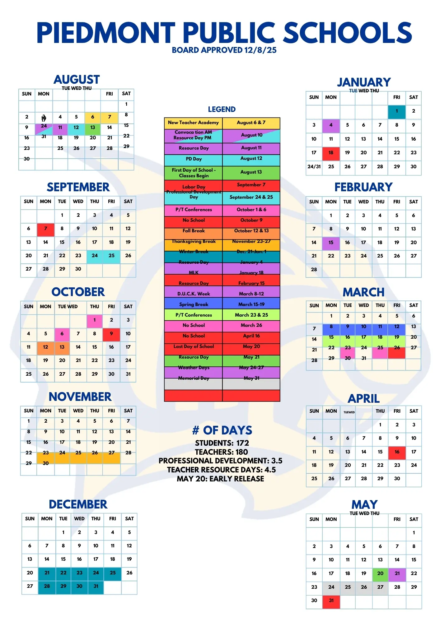 Piedmont Public Schools District Calendar