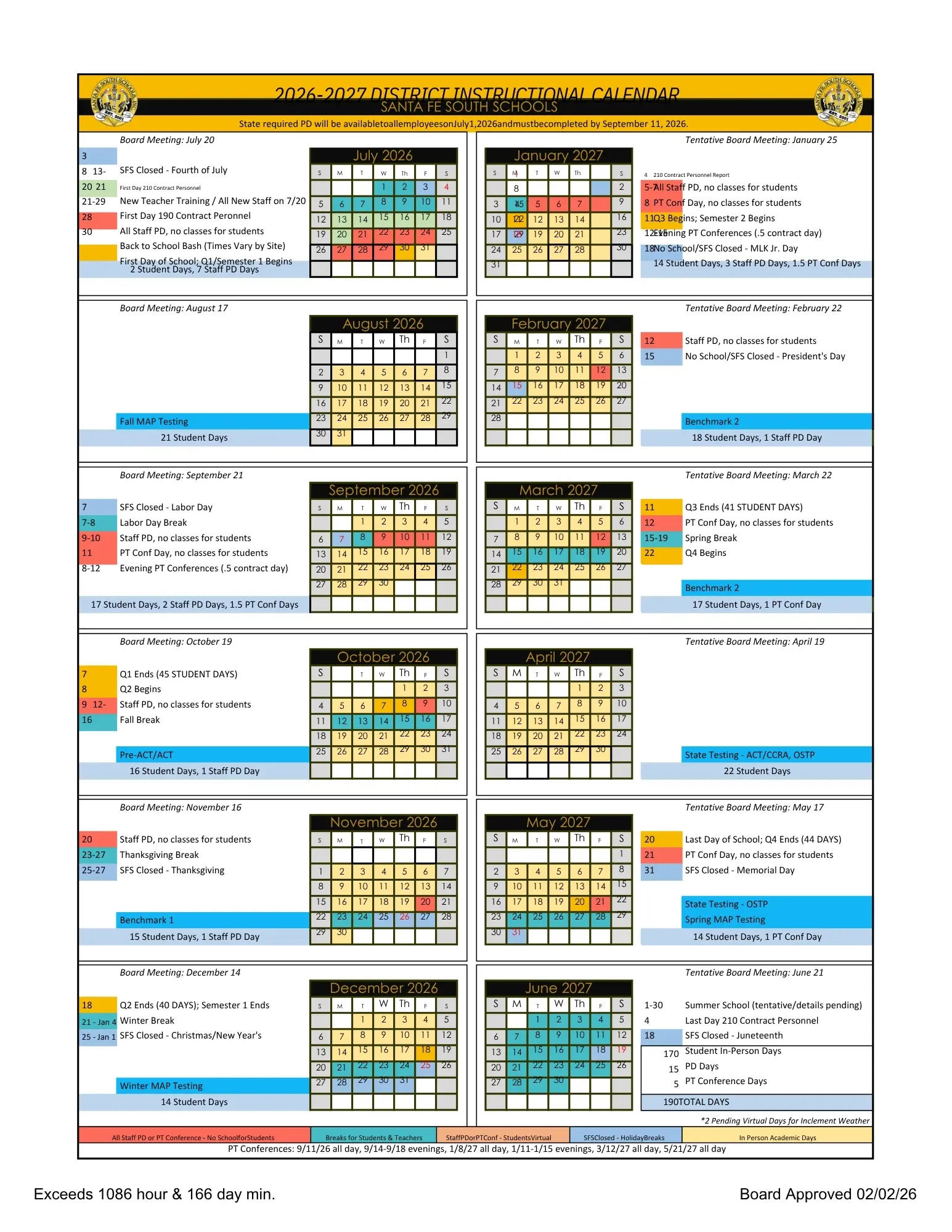Santa Fe South Schools District Calendar