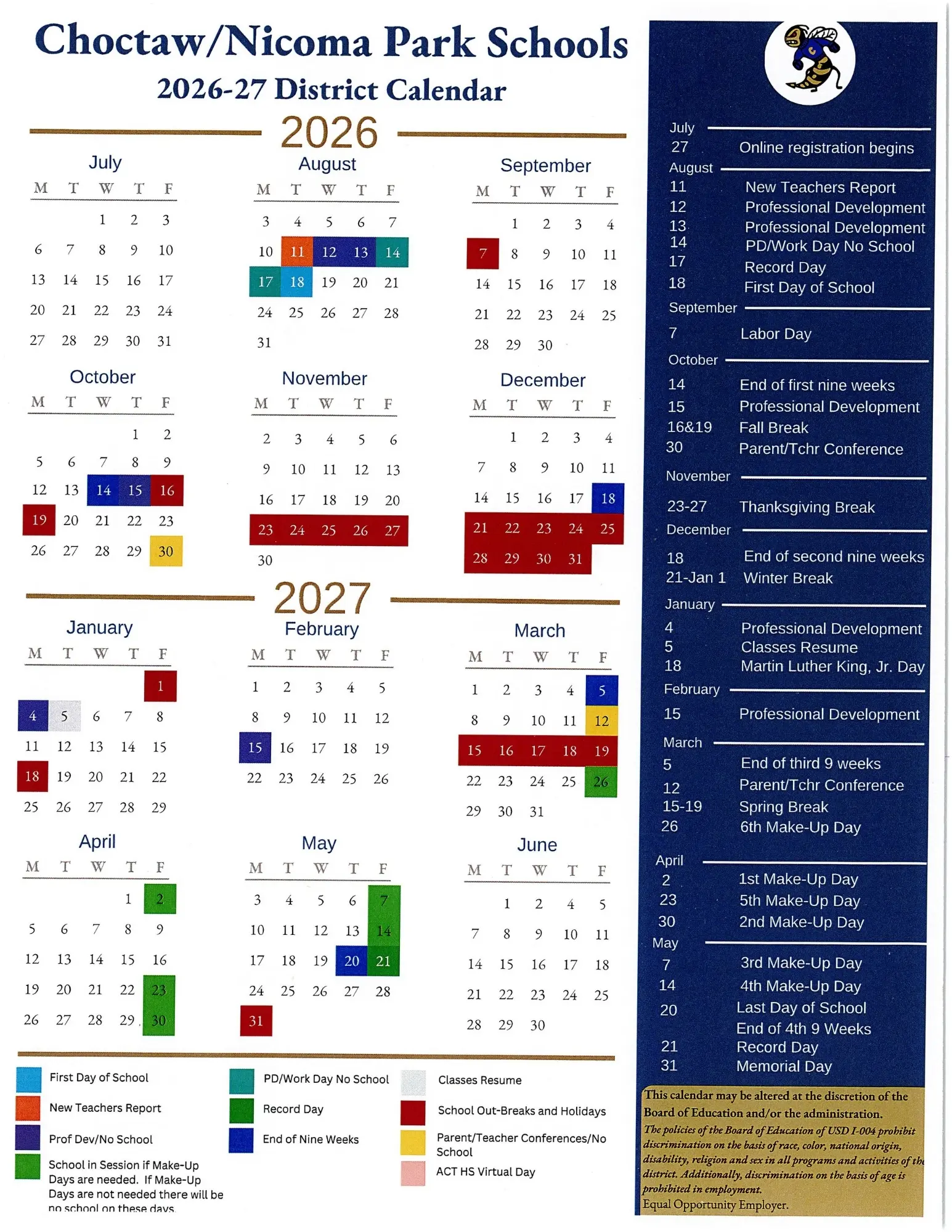 choctaw nicoma park district calendar