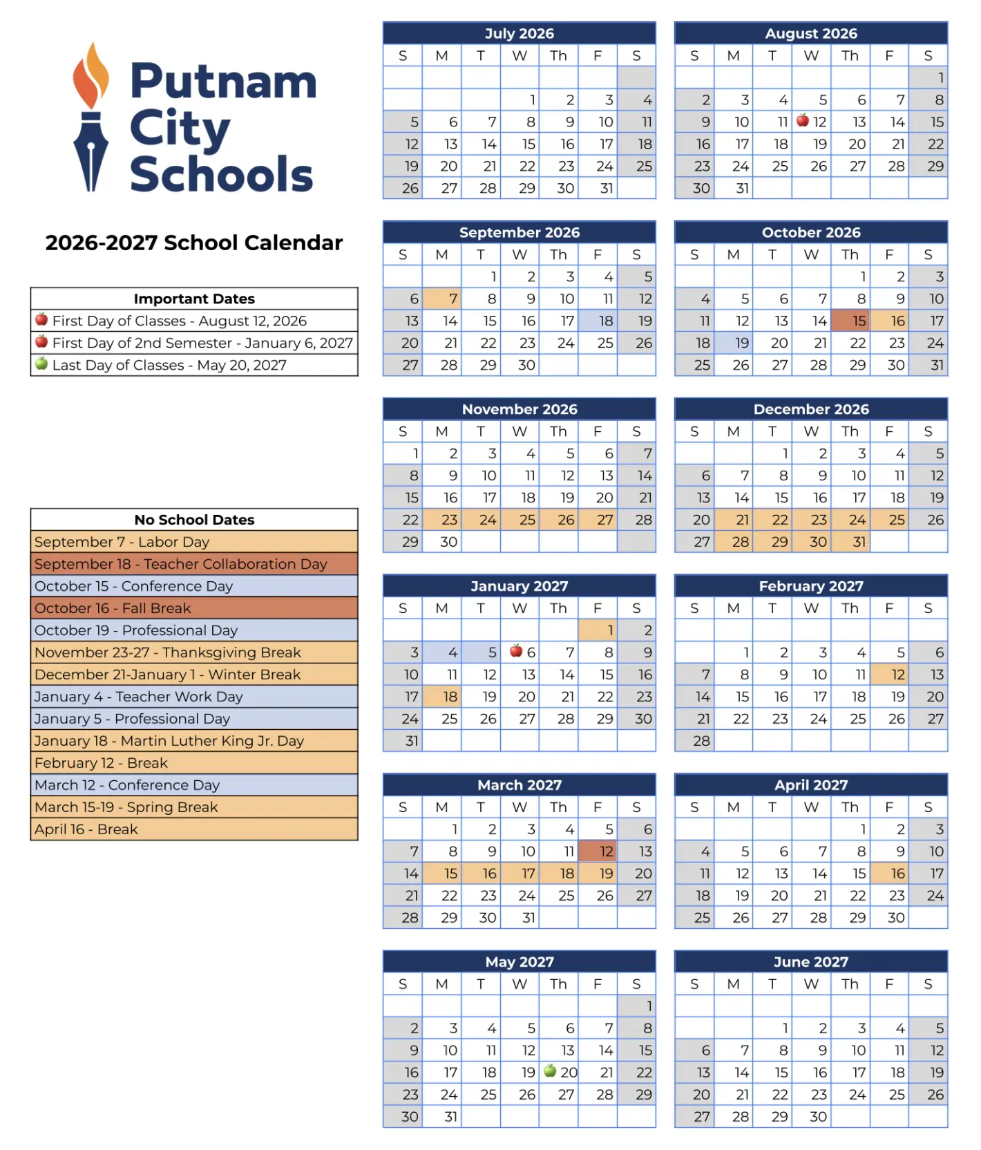 Putnam City Schools District Calendar